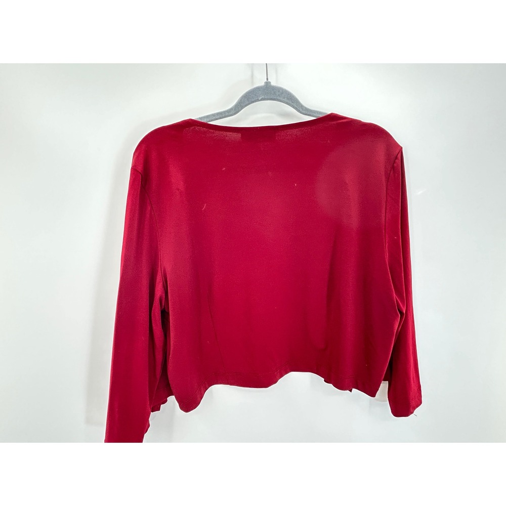 DN Design Red Ruffle Trim Cropped Open Front Cardigan Top Size L Romantic - Picture 3 of 9